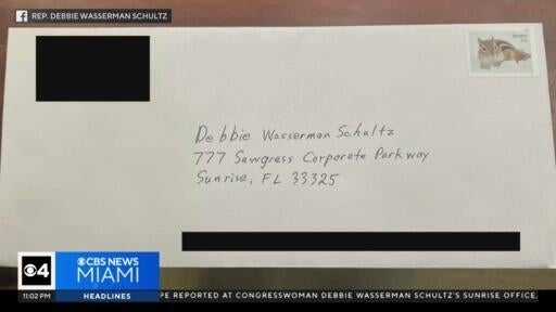 Congresswoman Debbie Wasserman Schultz's Sunrise office threatened by suspicious envelope — CBS Miami, Jupiter Community news
